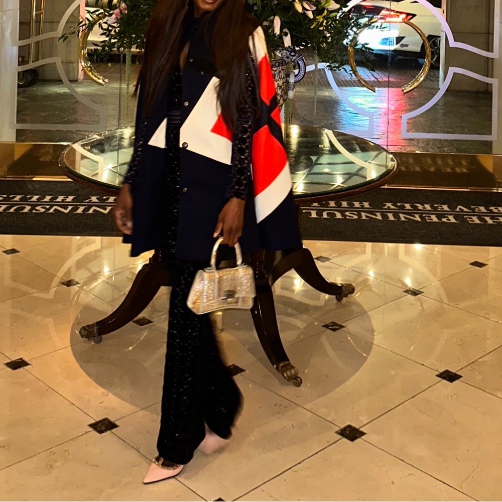 Chic Navy Red & White Poncho/Cape